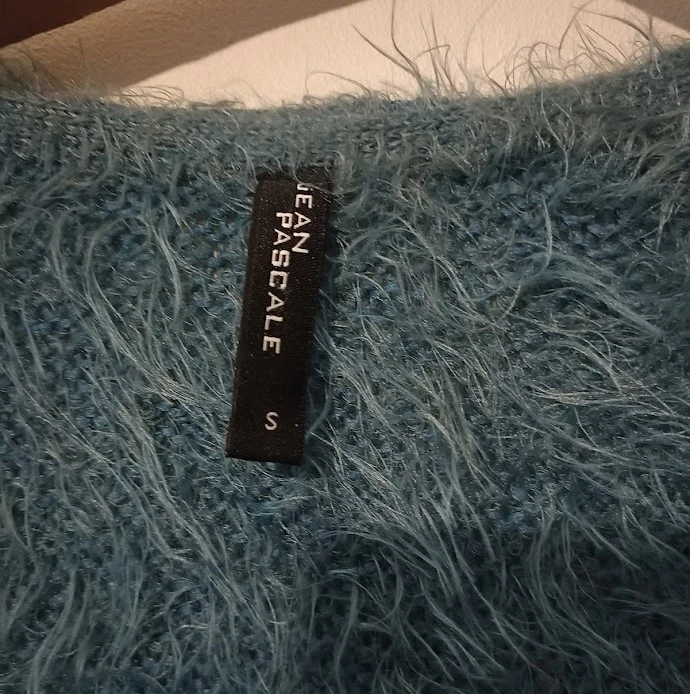 Gilete longo azul pato de malha peluda (efeito angora) – photo 4